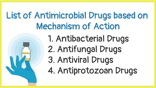 Antimicrobial drugsAntibacterialAntiviral AntifungalAntiprotozoan Based on mechanism of action [upl. by Smiga]