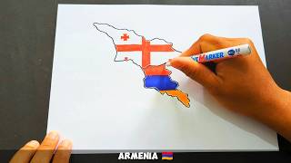 Drawing Flag Map of Caucasus Countries  georgia armenia azerbaijan [upl. by Niklaus]