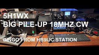 5H1WX Big PileUP on 18MHz CW [upl. by Ellerad314]