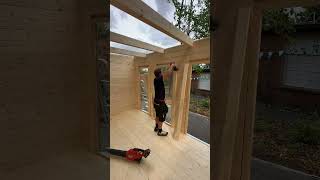 Fitting door architraves on a 4x3 log cabin gardenroom logcabins tinyhome tinyhouse [upl. by Drice]