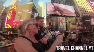 Times Square NYC  4k  Red Stairs Red Steps  TKTS booth  Times Square New York City [upl. by Gambell242]