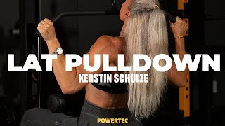 How 6ft Kerstin Schulze Trains Back on Powertec Lat Pulldown [upl. by Cristen]