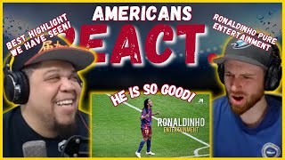 AMERICAN REACTS TO RONALDHINO  THE WORLDS GREATEST ENTERTAINMENT  REAL FANS SPORTS [upl. by Sorazal]