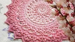 Crochet pink flower doily [upl. by Narahs]