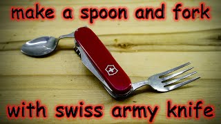 Swiss Army Knife Survival Techniques  Making a Fork and Spoon from a Tin Can [upl. by Campbell877]