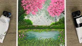 Acrylic Painting Cherry Blossom in Mysterious Forest  Acrylic Painting for Beginners [upl. by Jaynell]