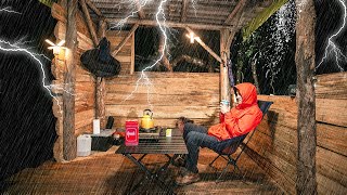 Surviving a Thunderstorm in a Abandoned Shelter  Camping in Heavy Rain [upl. by Erej]