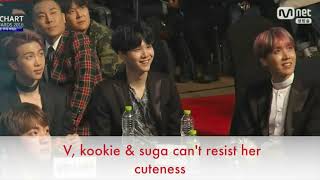 Bts Jungkook Taehyung and Sugas Reaction To lisas cute speech GAON CHARTS AWARDS 2017 FMV [upl. by Elicec]