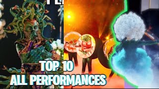 ranking top 10 performances the masked singer season 10 [upl. by Ellirehs]