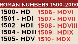 Roman numerals 15002000 रोमन अंक 1500 से 2000 तक  ROMAN NUMBER 1500 TO 2000 [upl. by Butterworth]