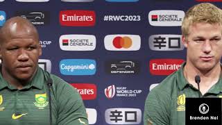 SPRINGBOKS RWC semifinal presser Bongi Mbonambi amp PieterSteph du Toit [upl. by Oiruam]