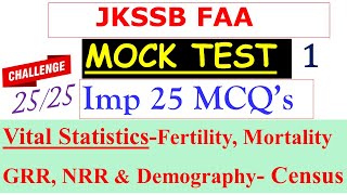 MCQS Mock TestVital Statistics Demography Census Mortality Fertility DemographyCensus NRRGRR [upl. by Oliver]