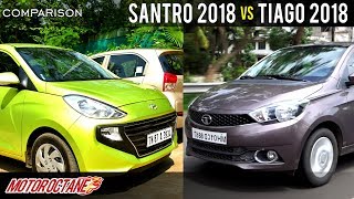 Hyundai Santro 2018 vs Tata Tiago Comparison  Hindi  MotorOctane [upl. by Ayotac123]