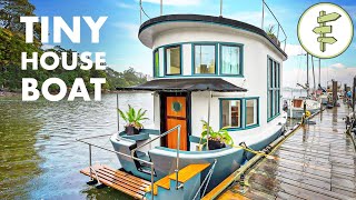 Spectacular Tiny House Boat with The Most STUNNING Interior Full Tour [upl. by Nawat783]