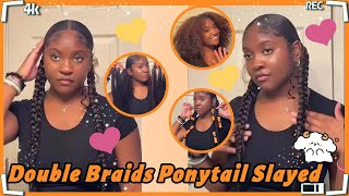 JUMBO BRAID PONYTAIL✨HEATLESS EXTENDED TWO BRAID PONYTAIL TUTORIAL ON NATURAL HAIR FTULAHAIR [upl. by Noram]