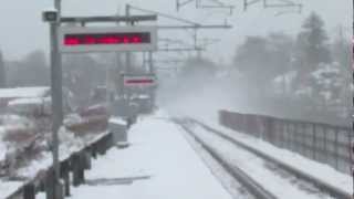 High Speed Amtrak Trains in the Snow Mansfield MA [upl. by Cleodell575]