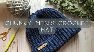 Mens crochet chunky ribbed hat [upl. by Hgielrebma834]