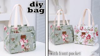 DIY BAG MAKING FROM CLOTH  with front pocket korean design floral zipper purse bag [upl. by Lonny]