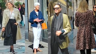 SPRING FASHION 🇮🇹 ELEGANT LOOKS ALL AGES  MILANS STREET STYLE whatarepeoplewearing nyfw vogue [upl. by Ehtylb]