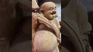 Carving Joy Maitreya Buddha with Ruyi Scepter Wood Sculpture [upl. by Annij]