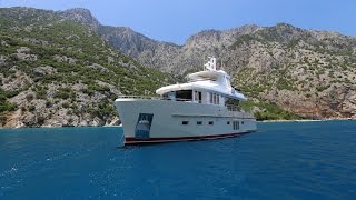 BERING 60 DZAM ON SALE Steel luxury trawler yacht cruising the Mediterranean [upl. by Nollie]