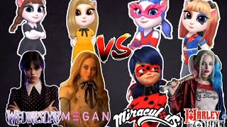 My Talking Angela 2  New Gameplay l Wednesday Vs M3gan Vs Miraculous Ladybug Vs Harley Quinn 😱 [upl. by Yanahs]