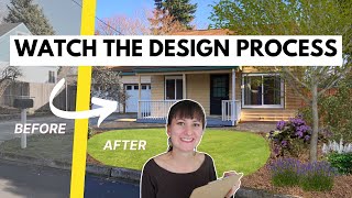 Front Yard Landscape Design Demonstration 🪴 Watch me design a reduced lawn front yard [upl. by Adlar]