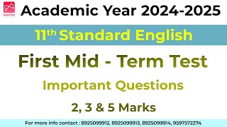 11th Std English  First MidTerm Test 2024  Important Questions  Units  1and 2 [upl. by Atilrac]