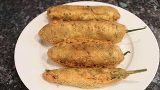 Stuffed Chilli Fritters  Bharwa Mirch ke pakora  Double Coated Mirch Pakora  Neelos kitchen [upl. by Shriver]