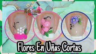 3 modelos de uñas cortas decoradas con flores  uñas cortas decoradas fácil  uñas para principiante [upl. by Neelya]