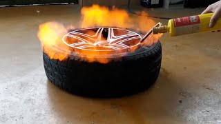 How To Mount Tires Using FIRE  Tire EXPLOSION [upl. by Bary]