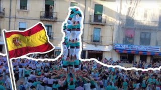 Castells Human Tower Festival in Tarragona Catalunya Spain Placa de Font June 2022 [upl. by Yluj]