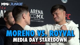 Brandon Moreno Brandon Royval Friendly in Faceoff Ahead of Rematch  UFC Fight Night 237 [upl. by Danyette]