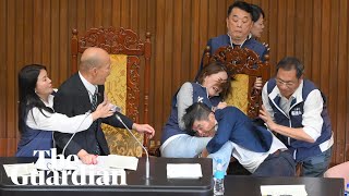 Fight breaks out in Taiwanese parliament over chamber reforms [upl. by Herrick]