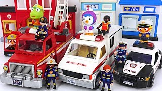 Playmobil Police car Ambulance Fire truck move Lets arrest the villain PinkyPopTOY [upl. by Lerred387]