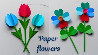 How to make beautiful stick flowers  paper flowers craft ideas [upl. by Eatnahc]