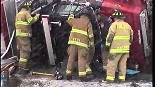 Fire Engine Rollover Waterford Rt 85 at I95 [upl. by Ettelloc]