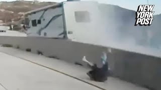 Shocking video captures former ESPN sportscaster being ejected from RV onto Calif highway [upl. by Nyliram397]