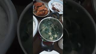 Breakfast for today clamsoup clamshell clams crabs pork porkbelly [upl. by Telimay733]