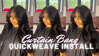 HOW TO CURTAIN BANG QUICKWEAVE TUTORIAL  LAYERING and CURLING [upl. by Tongue]