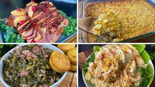 FULL EASTER DINNER ✝ Potato Salad Pineapple Ham Corn Pudding Yeast Rolls Lamb Chops Collards [upl. by Smiga]