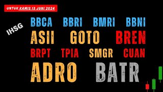 Analisa Saham 13 JUNI 2024 IHSG BBCA BBRI BMRI BBNI ASII GOTO BREN BRPT TPIA SMGR CUAN ADRO BATR [upl. by Hutchinson]