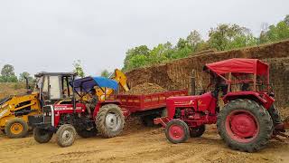 JCB Working with Mahindra and meesi Tractor Trolley Load Work Jcb tractor cartoon video [upl. by Yseulta]