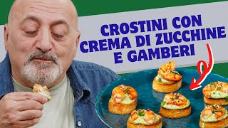 Crostini con crema di zucchine e gamberi [upl. by Ralyat735]