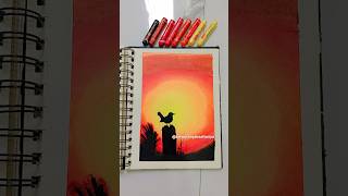 Beautiful sunset🌇bird oil pastels paintingoilpastel paintingdrawingshortsyoutubeshortssunset [upl. by Pell]