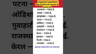 प्रमुख राज्यों के उच्च न्यायालय का स्थापना वर्ष । high Court। shorts allsubjectwalasksir gk [upl. by Cornelius]