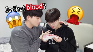 Throwing Up Fake Blood Prank On Boyfriend🤮🍷 Gay Couple LucasampKibo BL [upl. by Khai951]