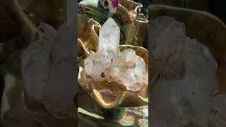 Clear Quartz Crystal Points Cluster With Green Chlorite Inclusions and Phantoms quartzcrystal [upl. by Nart]