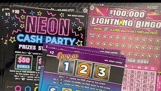 🤑I Found Wins on the New NJ Lottery Tickets Easy As 123 Neon Cash Party 100000 Lightning Bingo🤑 [upl. by Ynaffat]