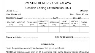 CLASS5 English  SEE 2024  Annual Exam Question Paper  TERM2 KV CBSE  Kendriya Vidyalaya [upl. by Humpage]